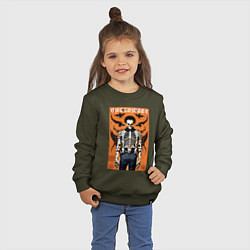 Свитшот хлопковый детский Cool skeleton - halloween poster, цвет: хаки — фото 2