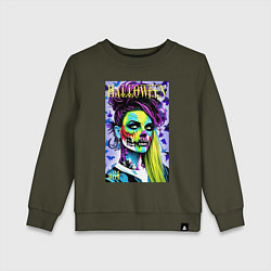 Свитшот хлопковый детский Halloween zombie - magazin cover, цвет: хаки