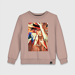 Свитшот хлопковый детский Ван-Пис Луффи Монки арт, цвет: пыльно-розовый