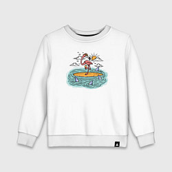 Свитшот хлопковый детский Фламинго на сёрфе, цвет: белый