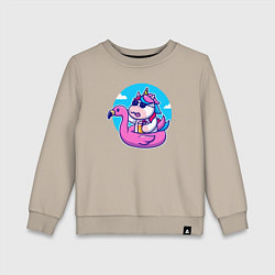 Свитшот хлопковый детский Единорожек и фламинго, цвет: миндальный