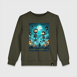 Свитшот хлопковый детский Rick and Morty skeletons - happy halloween, цвет: хаки