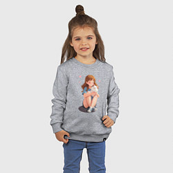 Свитшот хлопковый детский Белый хомяк и счастливая девушка, цвет: меланж — фото 2