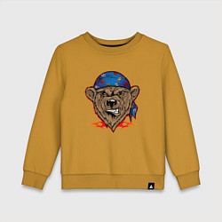 Свитшот хлопковый детский Ухмыляющийся медведь байкер, цвет: горчичный
