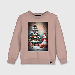 Детский свитшот Снеговик у елки с подарками