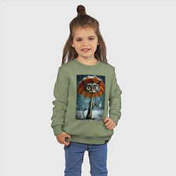 Свитшот хлопковый детский Уличный кот под мокром снегом, цвет: авокадо — фото 2