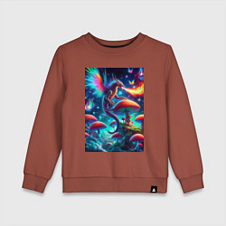 Свитшот хлопковый детский Сказочный дракон на планете неоновых грибов, цвет: кирпичный