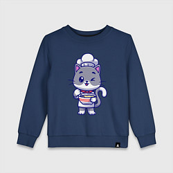 Свитшот хлопковый детский Котик на кухне, цвет: тёмно-синий