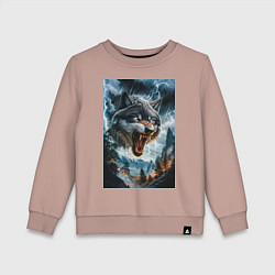 Свитшот хлопковый детский Голова волка с оскаленной пастью, цвет: пыльно-розовый