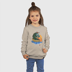 Свитшот хлопковый детский Увлеченная рыба-рыбак ловит рыбу удочкой, цвет: миндальный — фото 2