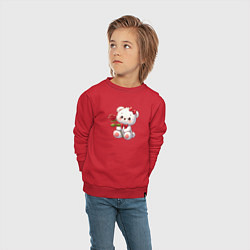 Свитшот хлопковый детский Белый мишка с красной розой, цвет: красный — фото 2