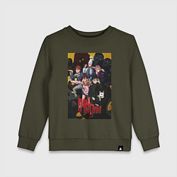 Свитшот хлопковый детский Дандадан: Все герои, цвет: хаки
