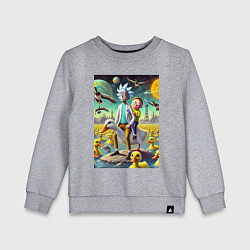 Свитшот хлопковый детский Рик и Морти сидят на утке на одноимённой планете, цвет: меланж