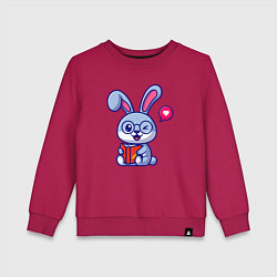 Свитшот хлопковый детский Читающий зайка, цвет: маджента