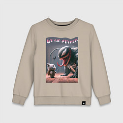 Свитшот хлопковый детский Мультяшные Веном и котёнок - мем, цвет: миндальный
