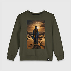 Свитшот хлопковый детский Человек в пустыне, цвет: хаки