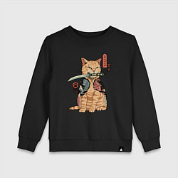 Свитшот хлопковый детский Кот самурай Якудза, цвет: черный