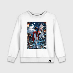 Свитшот хлопковый детский Белоснежная лиса лунной ночью, цвет: белый