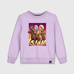 Свитшот хлопковый детский Индейцы Рик и Морти скачут на лошадях, цвет: лаванда