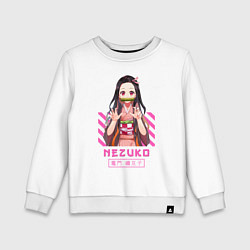 Свитшот хлопковый детский Клинок рассекающий демонов Незуко полоска, цвет: белый