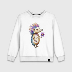Свитшот хлопковый детский Ёжик с цветком - акварель, цвет: белый