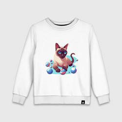 Свитшот хлопковый детский Синеглазый кот, цвет: белый