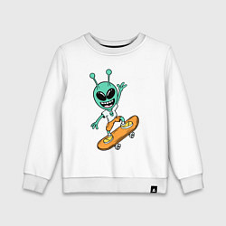 Свитшот хлопковый детский Инопланетянин на скейтборде, цвет: белый