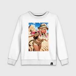 Свитшот хлопковый детский Девушка-археолог исследователь пирамид, цвет: белый