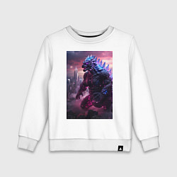 Свитшот хлопковый детский Годзилла посреди мегаполиса, цвет: белый
