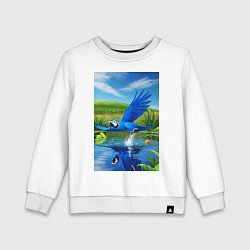 Свитшот хлопковый детский Попугай ловит рыбу, цвет: белый