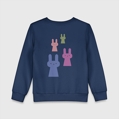 Детский свитшот Зайцы - минимализм, разноцветные / Тёмно-синий – фото 2