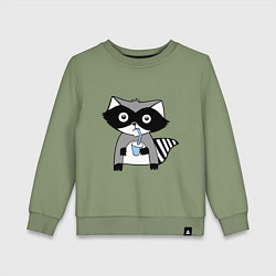Свитшот хлопковый детский Енот-мальчик, цвет: авокадо