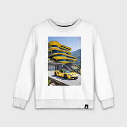Свитшот хлопковый детский Желтый суперкар у дома, цвет: белый