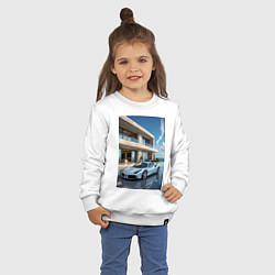 Свитшот хлопковый детский Белый суперкар у дома, цвет: белый — фото 2