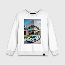 Свитшот хлопковый детский Белый суперкар у дома, цвет: белый