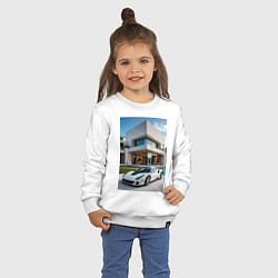 Свитшот хлопковый детский Белый суперкар у дома, цвет: белый — фото 2