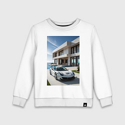 Свитшот хлопковый детский Белый суперкар у дома, цвет: белый