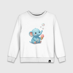 Свитшот хлопковый детский Маленький слоненок с мороженым, цвет: белый