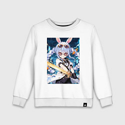 Свитшот хлопковый детский Кролик в очках с мечем, цвет: белый