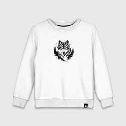 Свитшот хлопковый детский Голова волка над лесом, цвет: белый