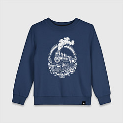 Свитшот хлопковый детский Винтажный паровоз в орнаменте, цвет: тёмно-синий