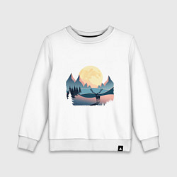 Свитшот хлопковый детский Горы, луна и олень, зимний пейзаж, цвет: белый