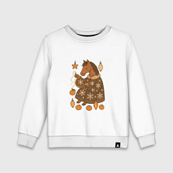 Свитшот хлопковый детский Новогодняя лошадка вышивает снежинку, цвет: белый
