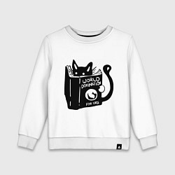 Свитшот хлопковый детский Кот с книгой, цвет: белый