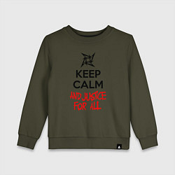 Свитшот хлопковый детский Keep Calm & Justice For All, цвет: хаки