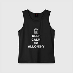 Майка детская хлопок Keep Calm & Allons-Y, цвет: черный