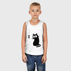 Майка детская хлопок Кот и рыба, цвет: белый — фото 2