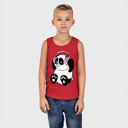 Майка детская хлопок Panda in headphones панда в наушниках, цвет: красный — фото 2