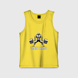Майка детская хлопок Train hard тренируйся усердно, цвет: желтый