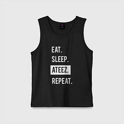 Майка детская хлопок ЕСТЬ СПАТЬ ATEEZ ПОВТОРИТЬ, цвет: черный